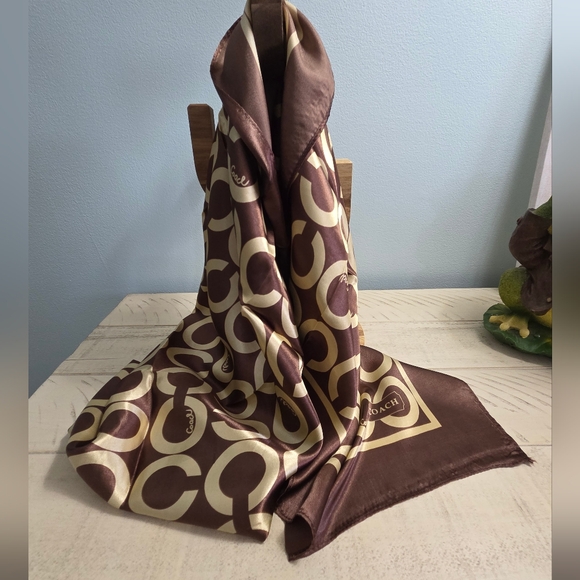 Coach Signature Logo Silk Scarf Brown and Cream NWOT